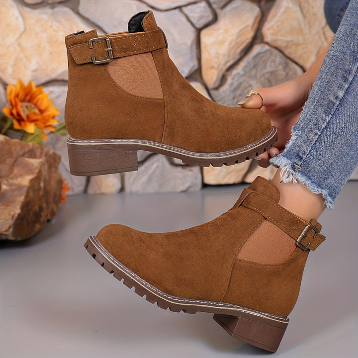 Nora - Slip-On Buckle Ankle Boots