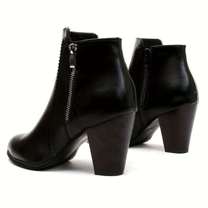 Reva - Zip Block Heel Ankle Boots