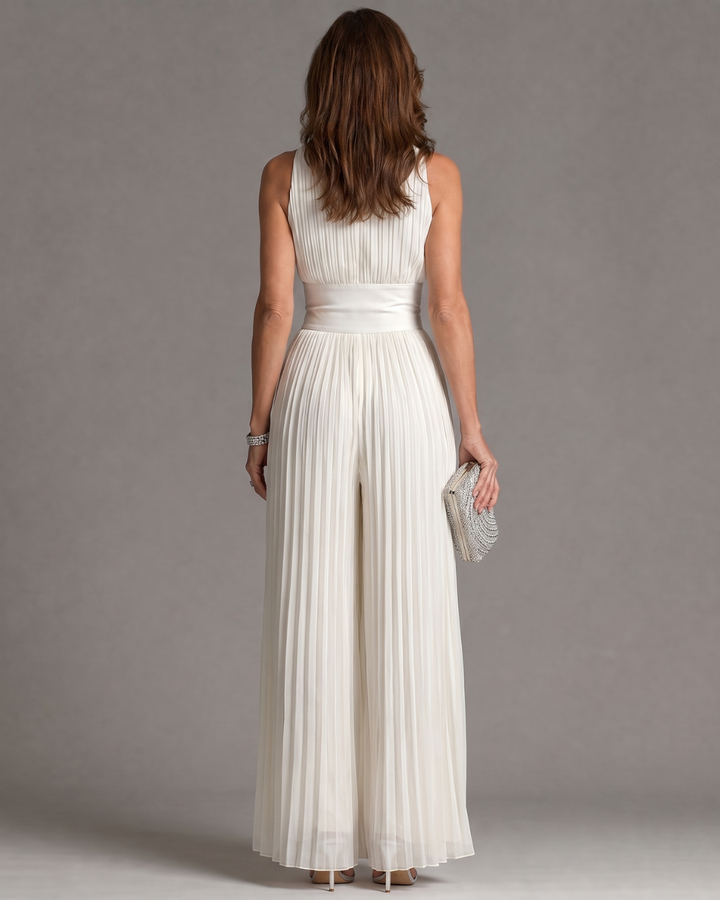 Zakira - Pleated Halter Neck Wide Leg Jumpsuit