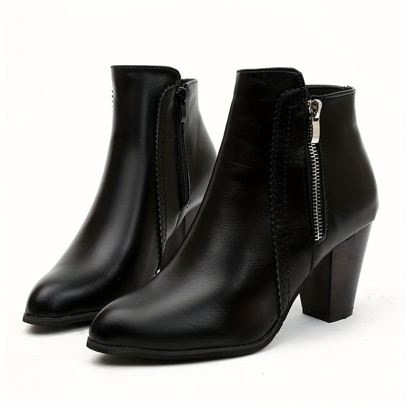 Reva - Zip Block Heel Ankle Boots