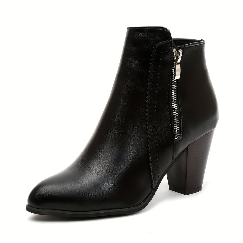 Reva - Zip Block Heel Ankle Boots