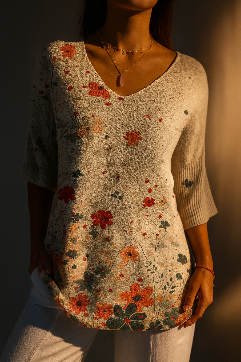 Vintage Floral Relaxed Knit Top