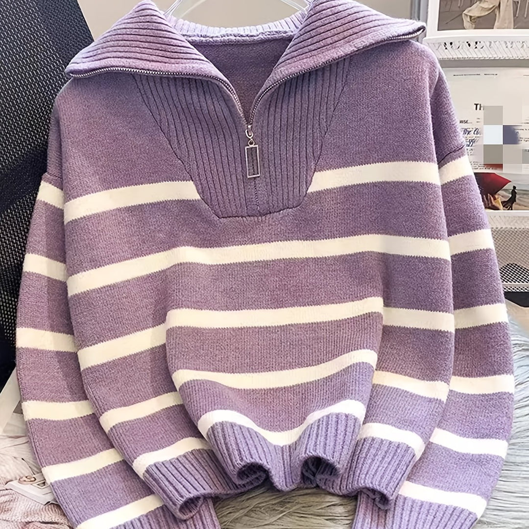 Vera - Striped Zip-Up Knit Pullover