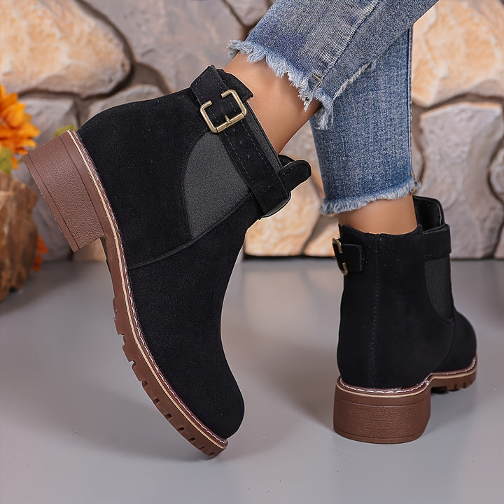 Nora - Slip-On Buckle Ankle Boots