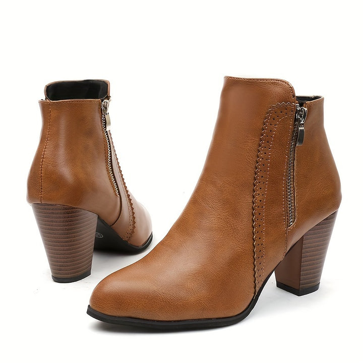 Reva - Zip Block Heel Ankle Boots