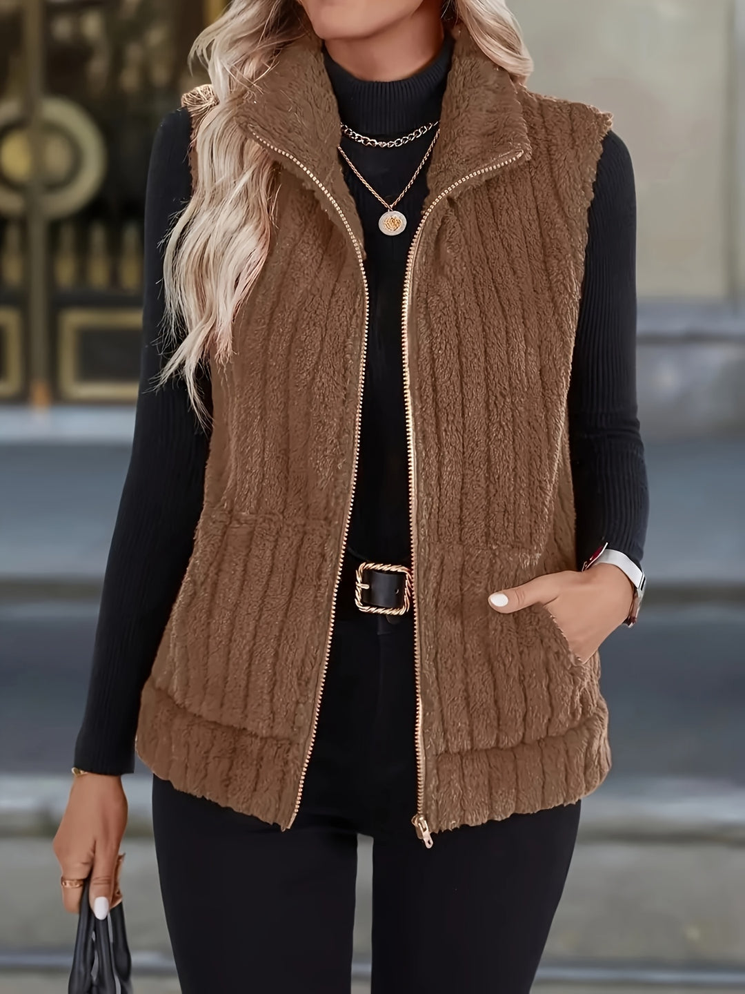 Mila - Plush High-Neck Vest Jacket