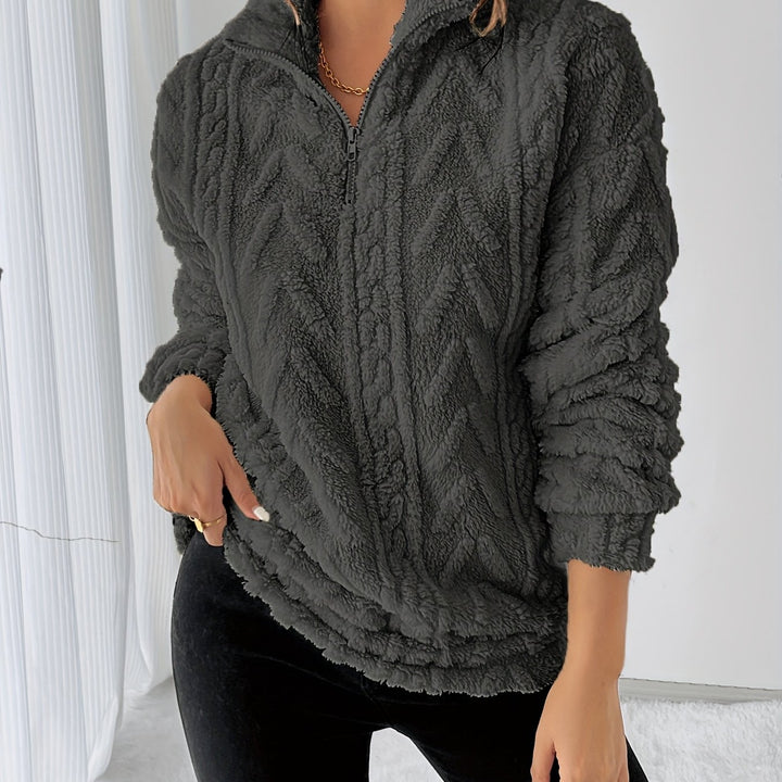Lena - Fleece Lapel Zip Sweatshirt