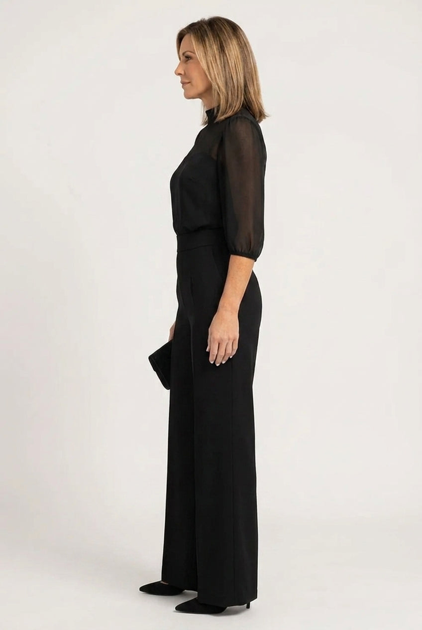 Emma - Elegant Sheer Top & Wide-Leg Trousers 3-Piece Set
