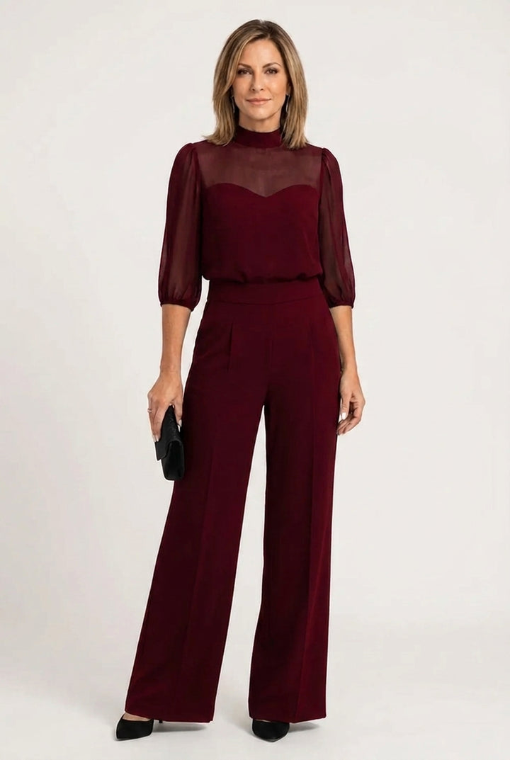 Emma - Elegant Sheer Top & Wide-Leg Trousers 3-Piece Set