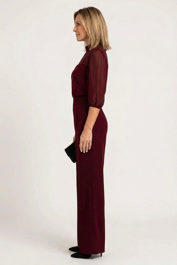 Emma - Elegant Sheer Top & Wide-Leg Trousers 3-Piece Set