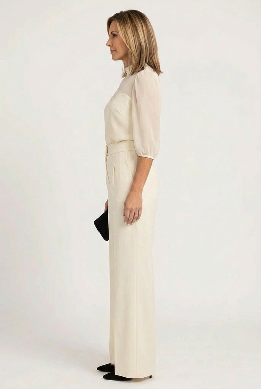 Emma - Elegant Sheer Top & Wide-Leg Trousers 3-Piece Set