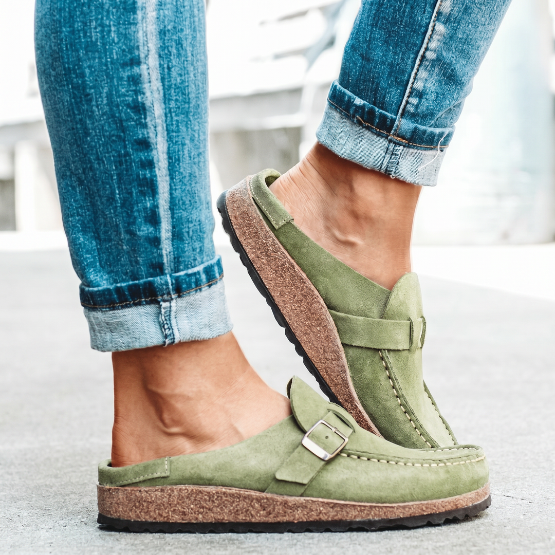 Valencia - Suede Buckle Comfort Clogs