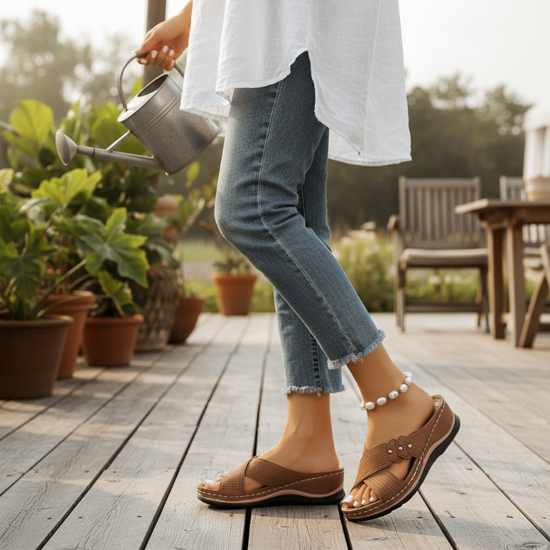 Vera - Cross Strap Wedge Sandals