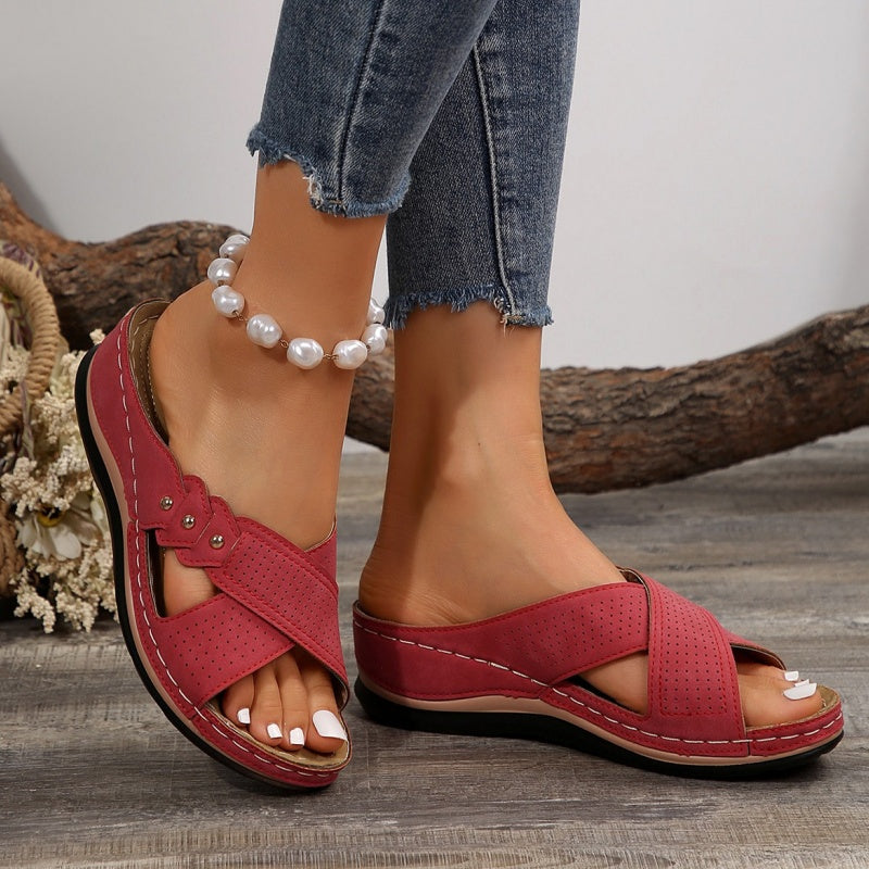 Vera - Cross Strap Wedge Sandals